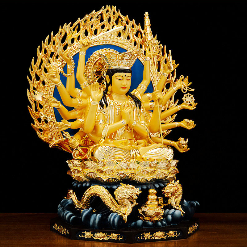 台湾鎏金纯铜准提佛母像铜像可装藏准提菩萨铜佛像家用供奉摆件
