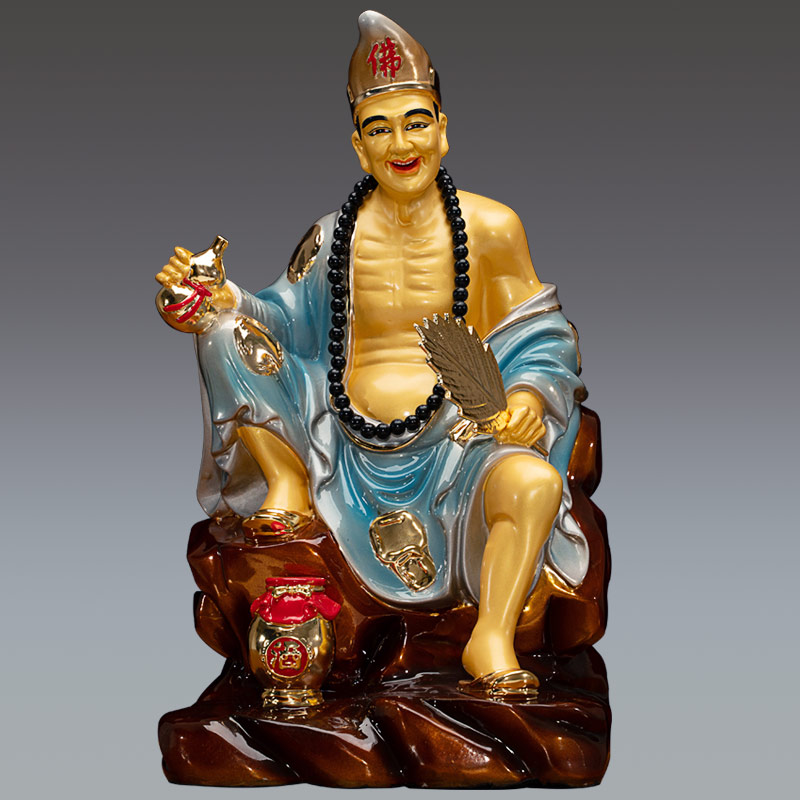 佛像济公台湾釉彩纯铜活佛神像道济和尚降龙摆件