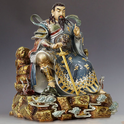 珐琅镶金真武大帝帝君纯铜玄天上帝北帝武当山玄武神像铜像摆件