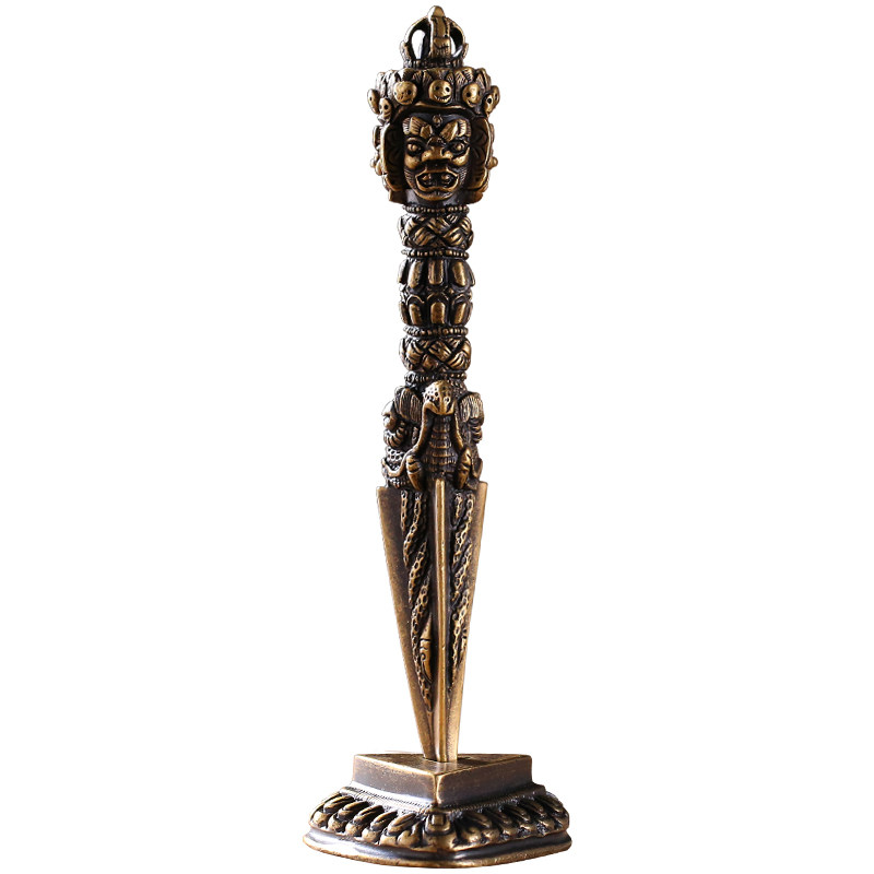 纯铜尼泊尔三面普巴降魔佛教密宗法器修法大号摆件