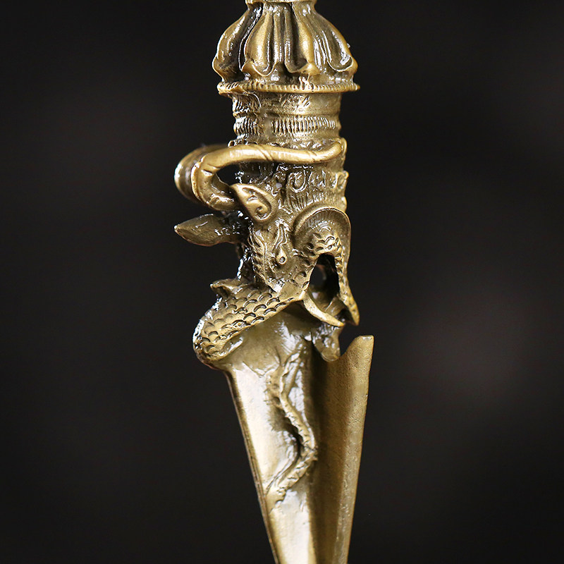 金刚藏传佛教密宗法器青铜色三面普巴秽迹降魔杵带摆件