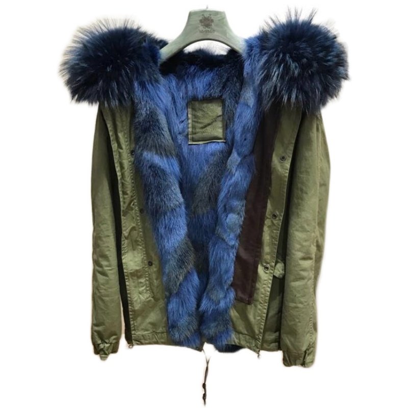 mrmrs皮草夫妇代购女士女款蓝色毛领短款毛呢外套