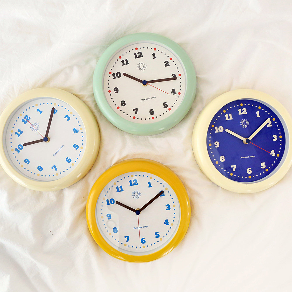 韩国romane简约复古圆形指针式时钟客厅卧室家用挂钟