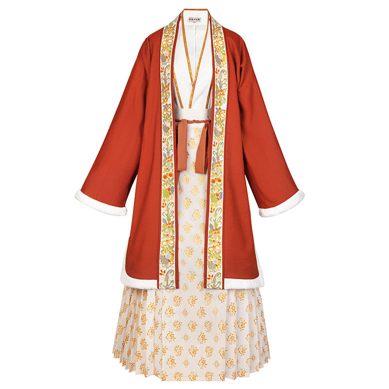 重回汉唐知婕正品原创宋制交领汉服女对襟袄齐腰印花百迭裙秋冬季