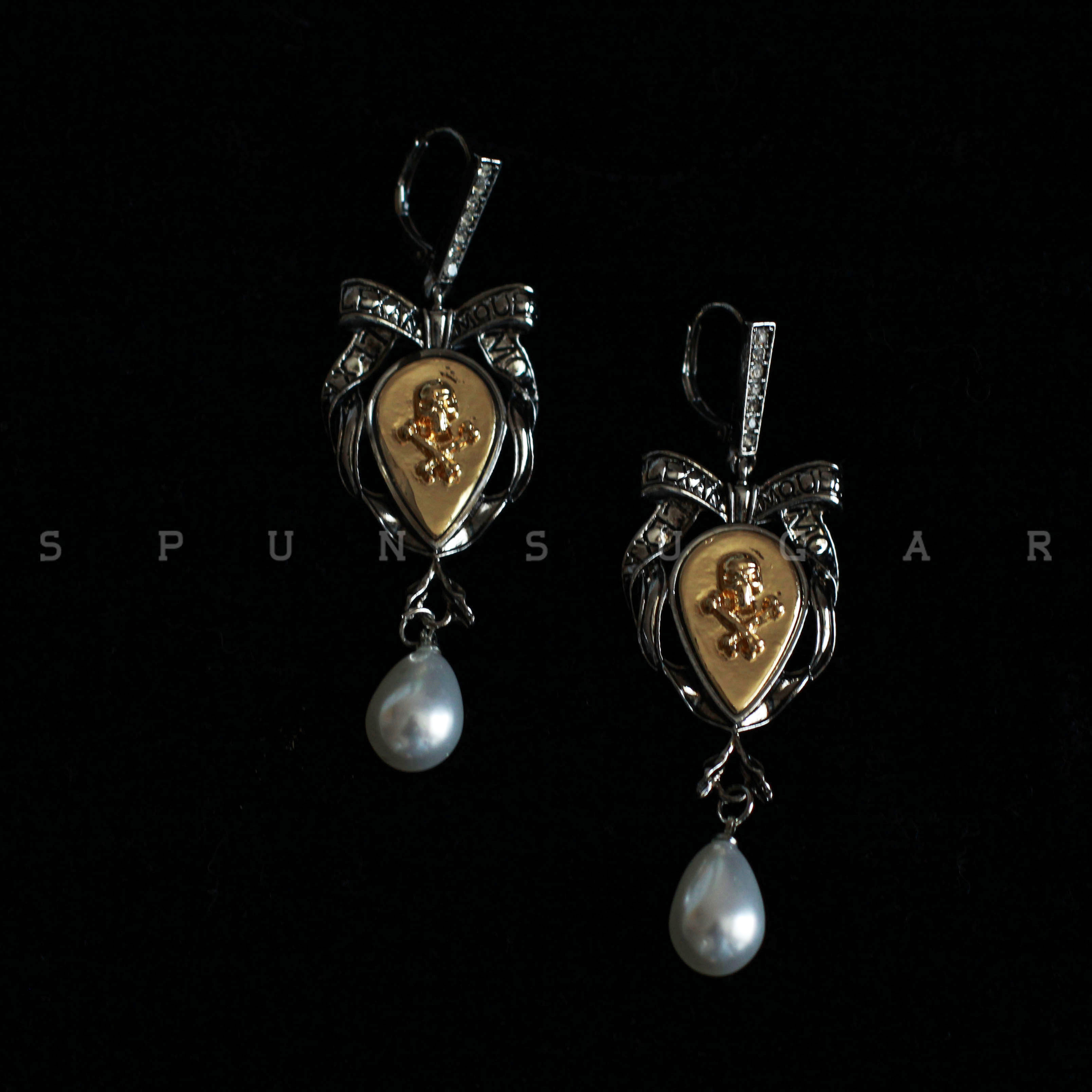 万圣节复古暗黑哥特耳环设计巴洛克骷髅水滴珍珠耳环