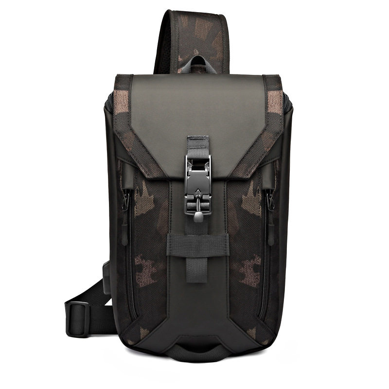 ozuko新款男士胸包usb防水时尚单肩包男户外胸包