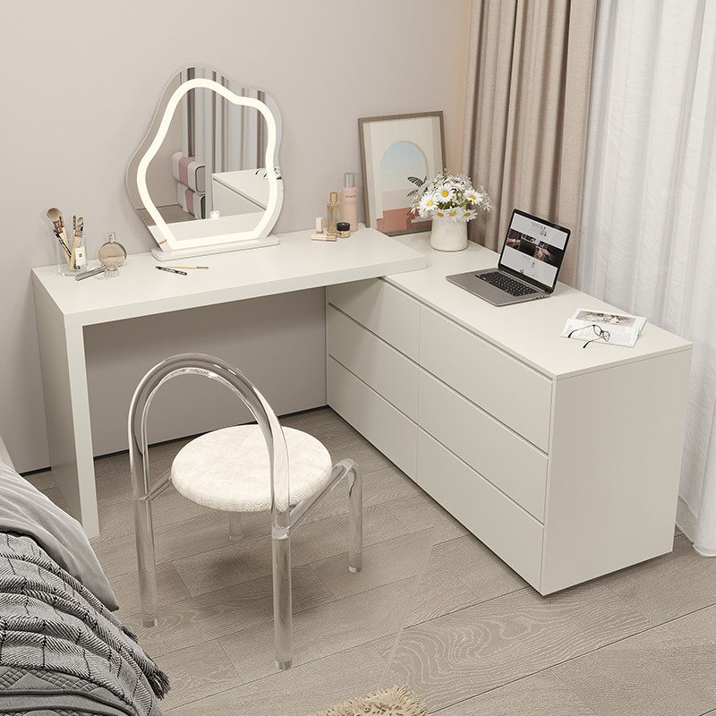 网红ins实木梳妆台卧室现代简约斗柜收纳一体伸缩梳妆台