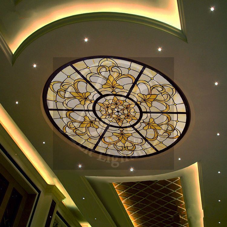 圆顶蒂凡尼欧欧式教堂彩色艺术玻璃镶嵌吊顶玄关艺术玻璃