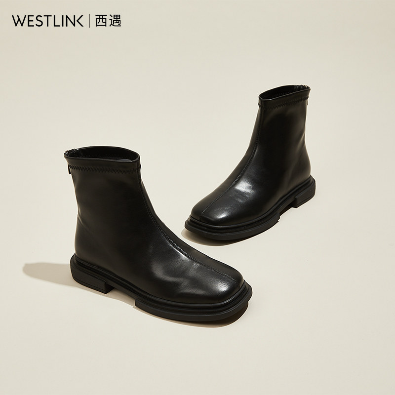 西遇马丁靴女短靴2022秋冬加绒新款法式小踝时装靴