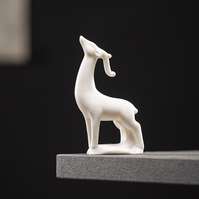 迷你白瓷小鹿摆件精品陶瓷茶桌装饰品茶道配件茶宠摆件