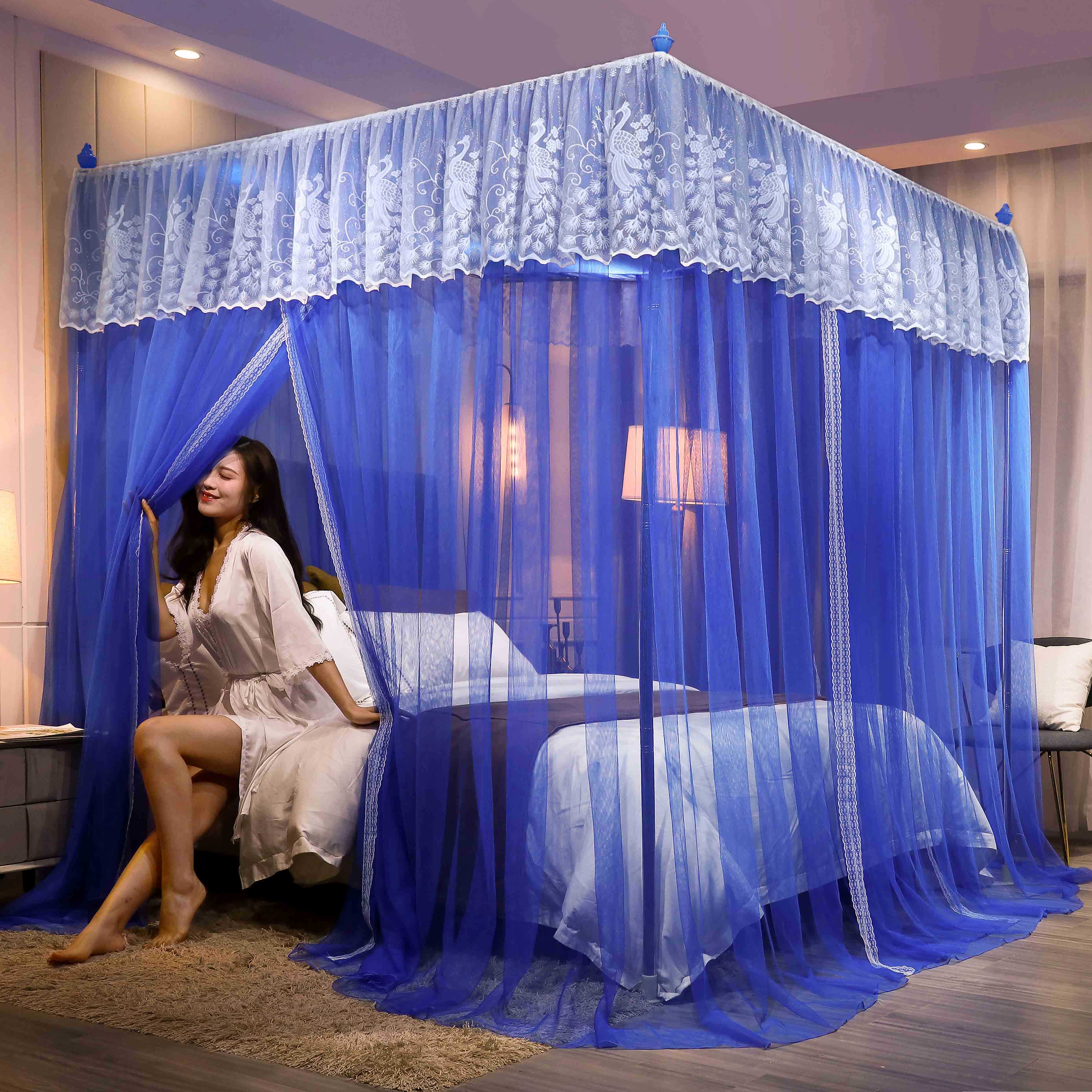 宫廷落地蚊帐公主家用18m三开门2米床纱床幔蚊帐