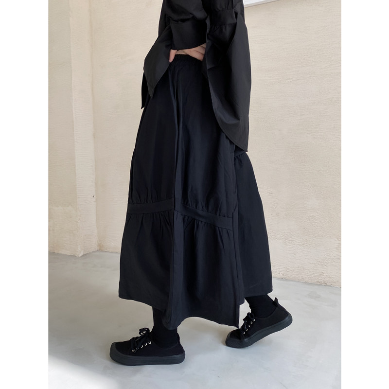 luciferous原创设计师日本cdg风黑色半身裙女秋冬百搭a字中长裙
