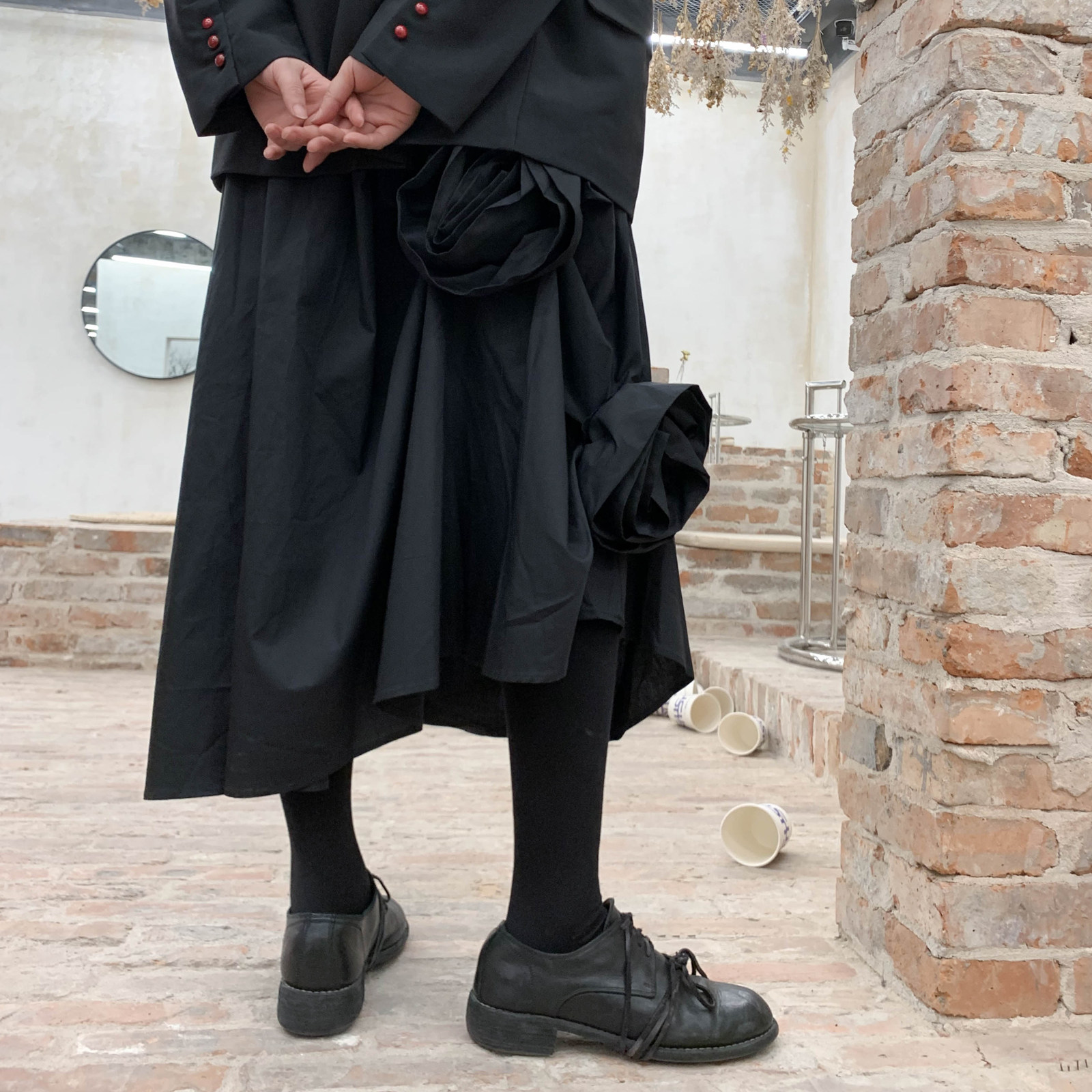 luciferous小众设计师cdg暗黑风不规则花朵半身裙显瘦花苞中长裙