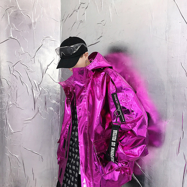 Silver bright hip hop jacket male INS national tide personality hooded HIPHOP handsome jacket trend network red hanging Silver bright hip hop jacket male INS national tide personality hooded HIPHOP handsome jacket trend network red hanging
