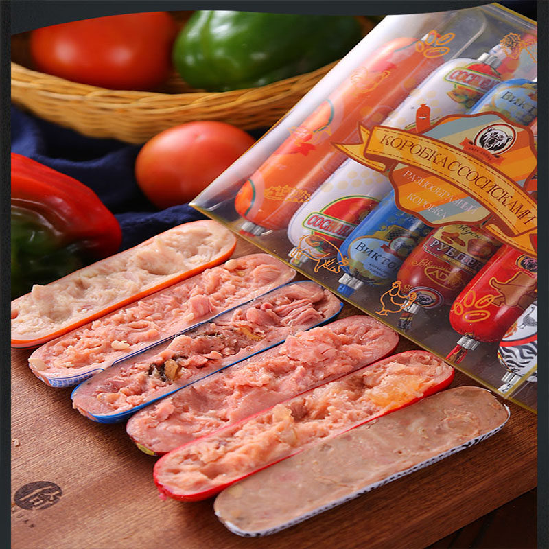 牛筋肠卢布海参鹅肝鸡肉肠特产旅游食品 俄罗斯风味香肠组合6根装 - 