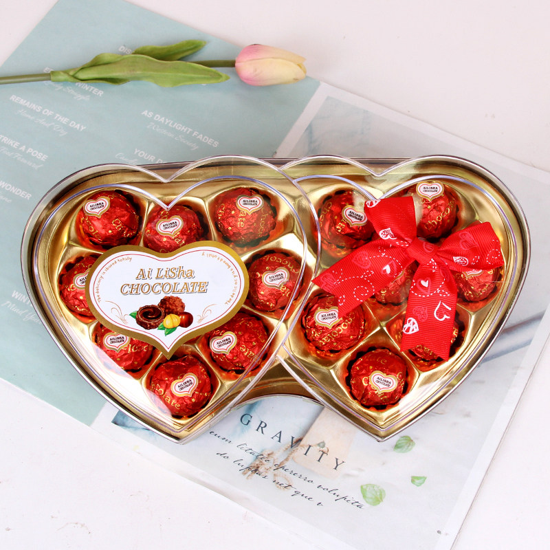 152克16粒爱丽丽莎双心红色果仁巧克力心形糖果果仁巧克力