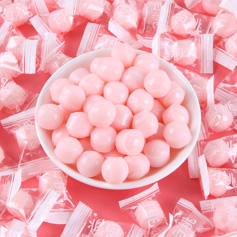 2500克粉色白桃味糖果水果口味硬糖儿童散装休闲传统糖果