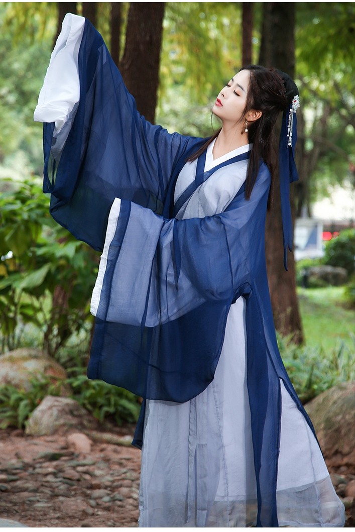 现货魏晋风汉服大袖衫女外披薄纱古风刺绣花日常单件百搭广袖古装