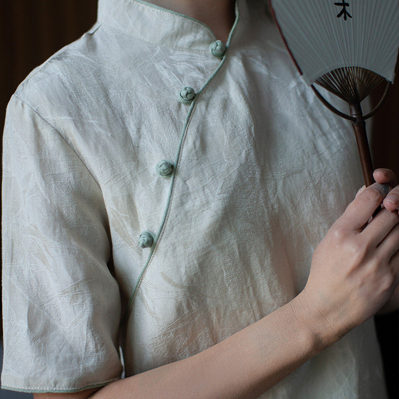 中国国风古典女装禅意短袖衬衣斜襟偏襟上衣上衣