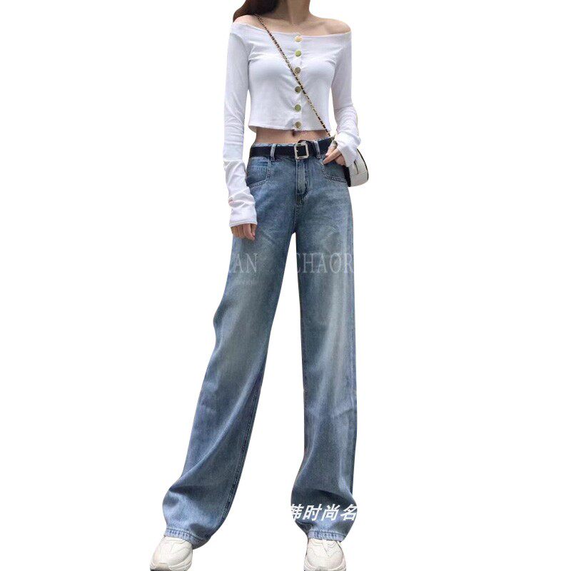 超然牛仔裤2020春夏夏新欧货百搭垂感拖地洗水牛仔裤