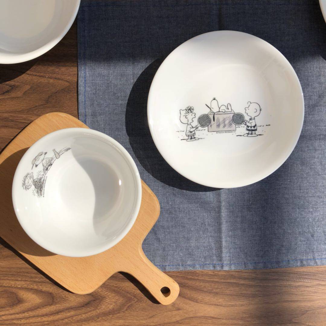 餐具美国进口康宁corelle耐热卡通史努比深盘汤饭碗玻璃餐具套装
