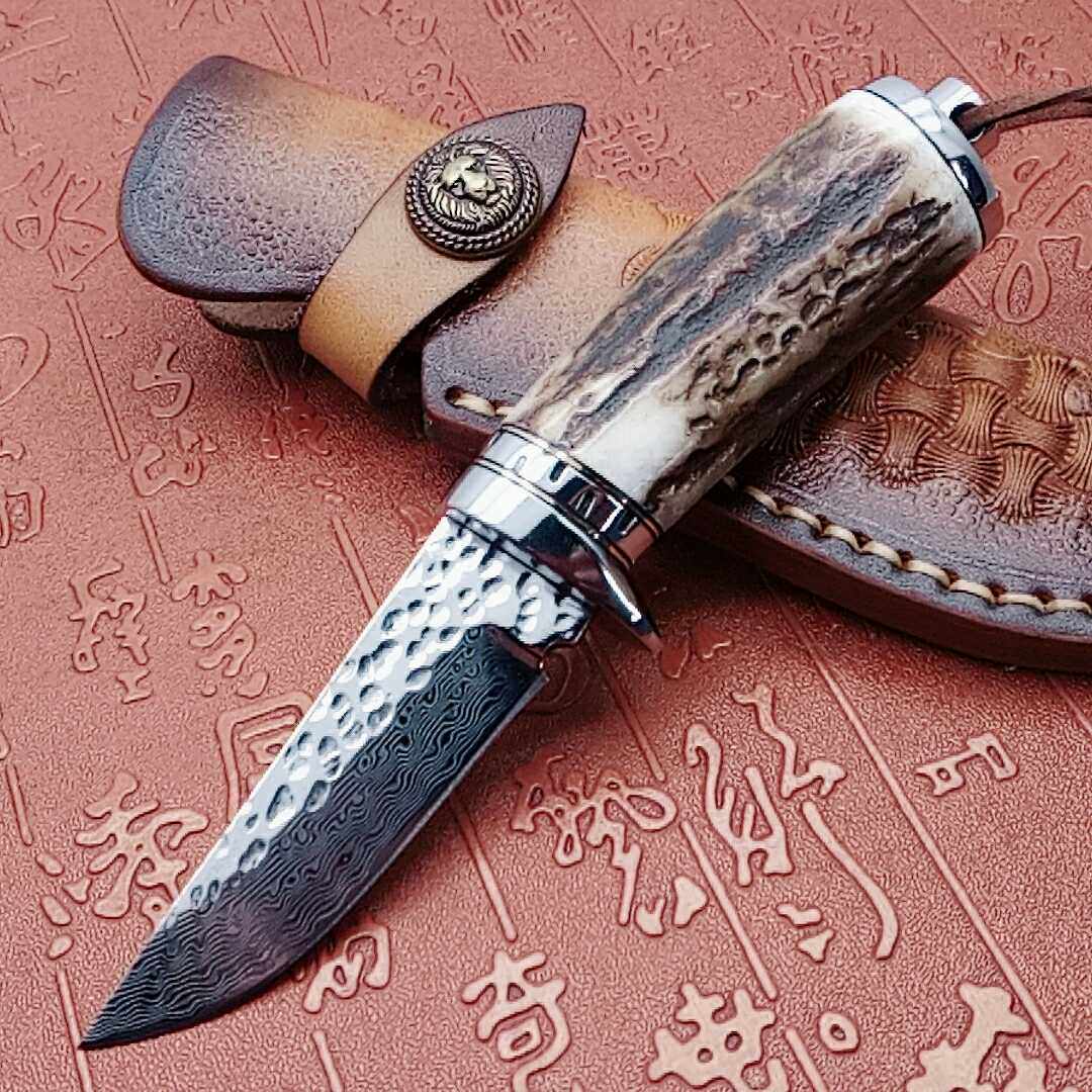 进口大马士革vg10小直刀手工打高硬度户外猎刀其他户外刀具