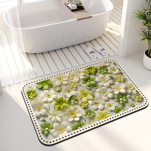 小清新浴室地垫3D立体硅藻泥吸水垫卫生间门口脚垫速干防滑垫地毯