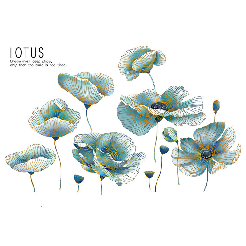 中国国风荷叶墙贴房间布置温馨背景墙贴纸自粘软装墙贴