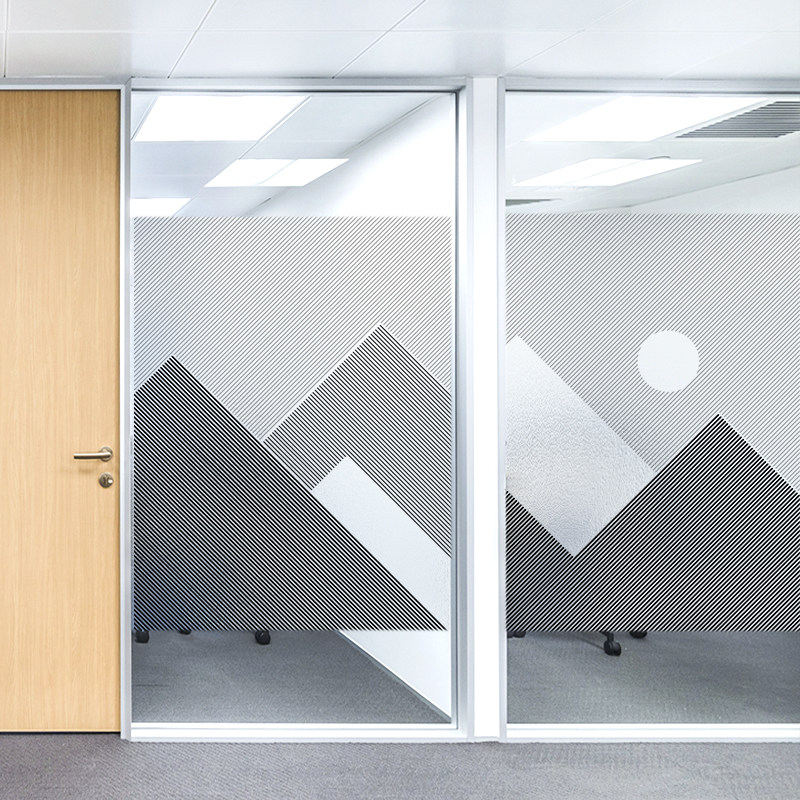 贴膜办公室玻璃防窥走光隔断透光不透明玻璃门腰线瓷砖