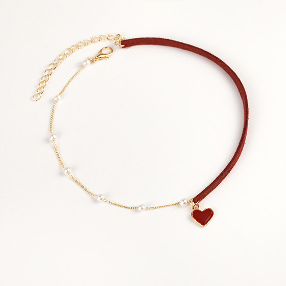 Heart Red Love Neck Chain Pearl Clavicle Chain Female Short Neck Jewelry Choker Necklace Neck Band Female Original Heart Red Love Neck Chain Pearl Clavicle Chain Female Short Neck Jewelry Choker Necklace Neck Band Female Original
