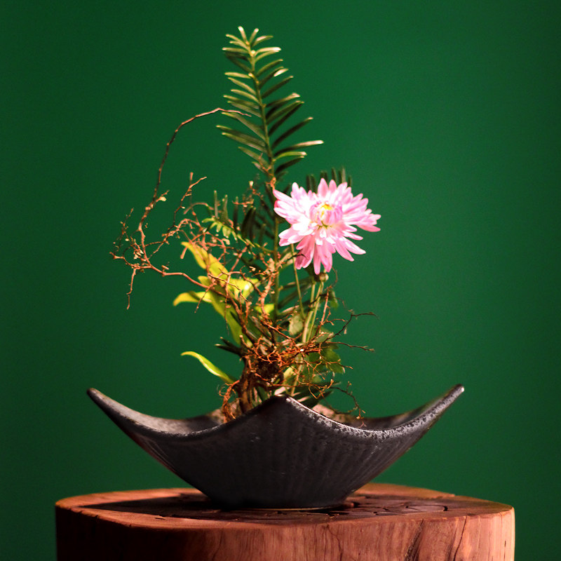 插花清仓剑山花盆日式小原流花陶瓷花盘器皿花盆