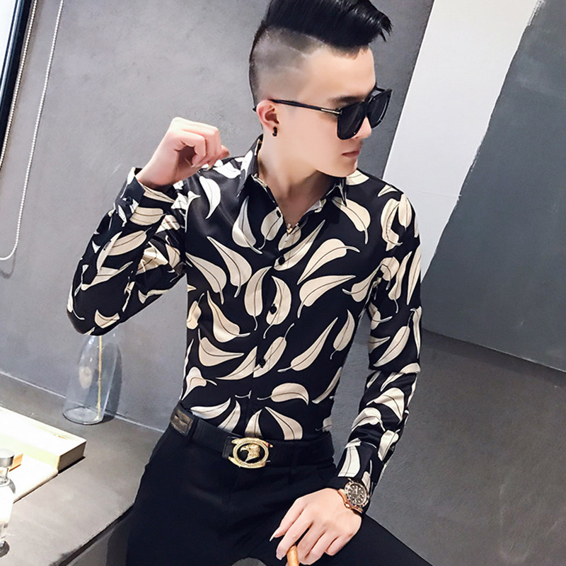 网红个性花衬衫男装短袖韩版潮流社会痞帅衬衣精神小伙冰丝上衣服