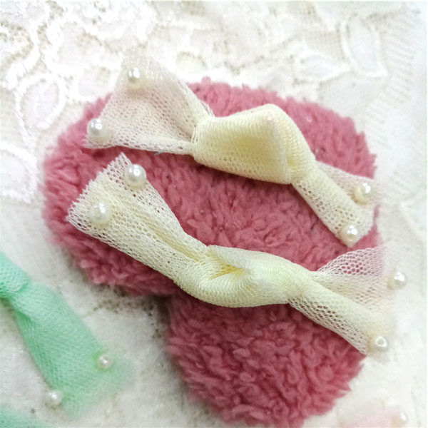 7折马卡龙色系粉嫩网眼纱贴珠子打结蝴蝶结diy珠子