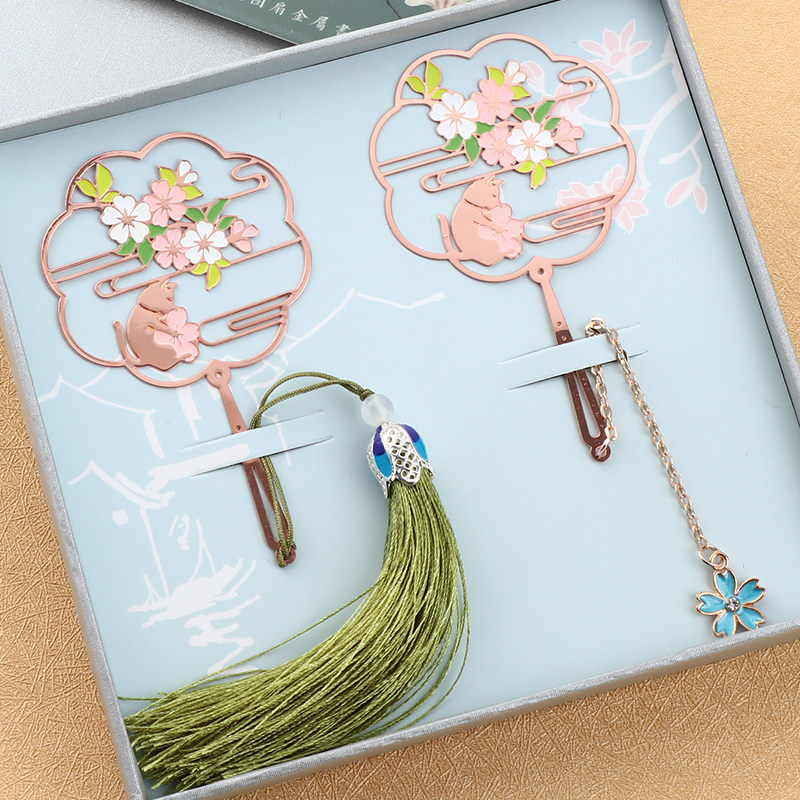 书签中国国风樱花团扇古典小清新文创创意学生书签