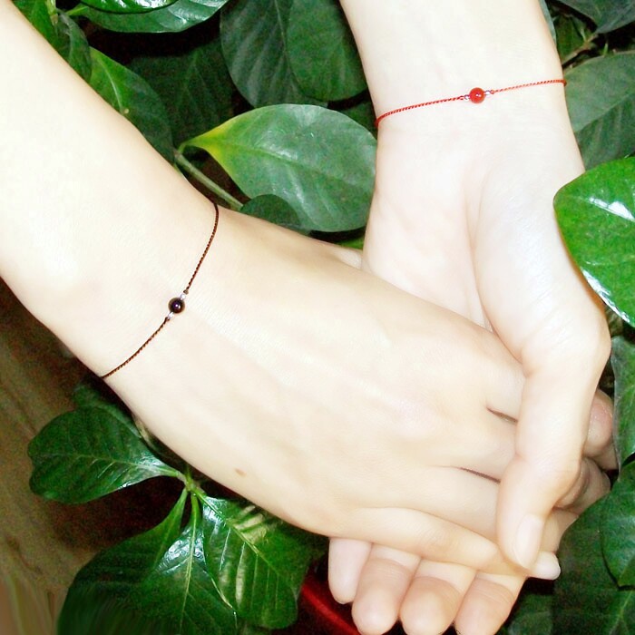 【手链】细款红绳手链水晶玛瑙纯银脚链男女情侣手绳月老红线