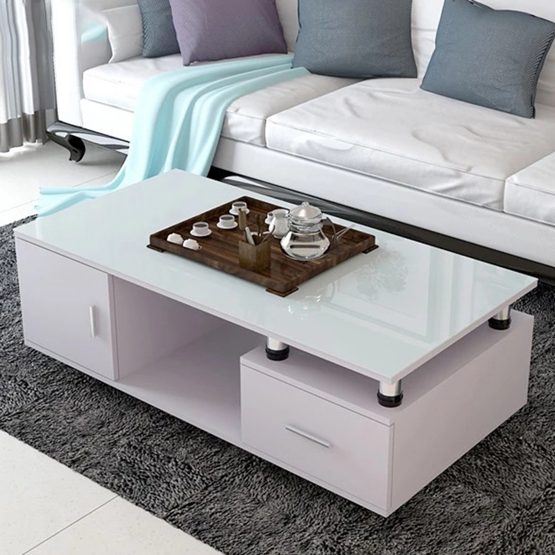 现代简约时尚个性玻璃茶几客厅黑色白色黑白可储物茶几电视柜套装