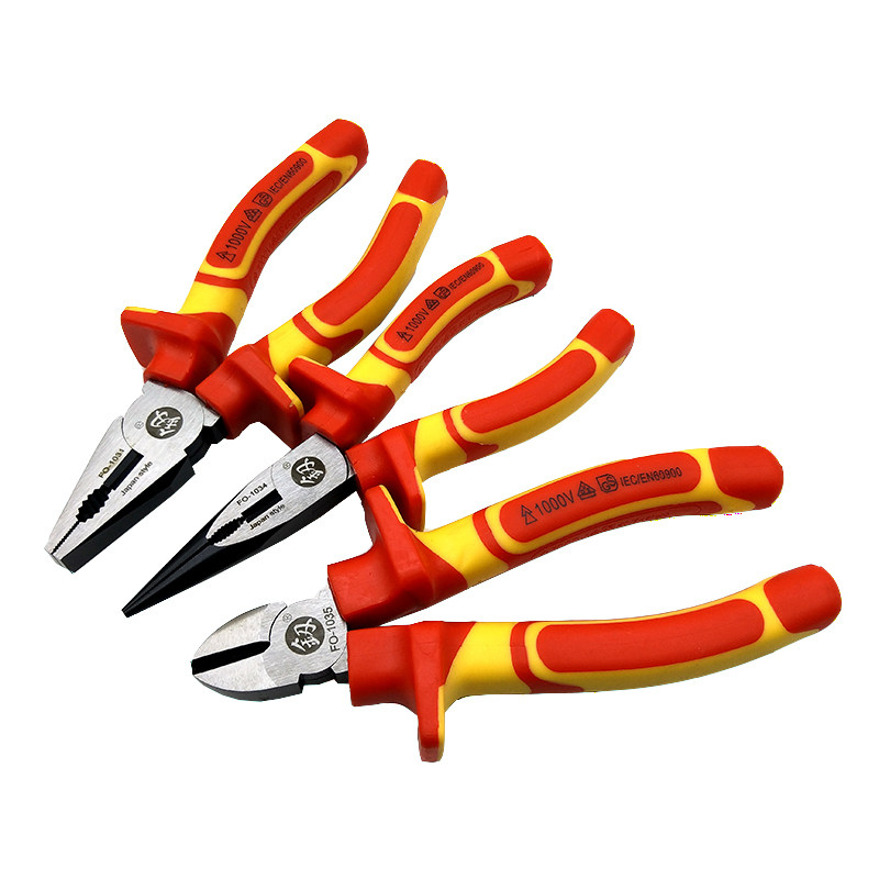 绝缘钢丝电工尖嘴钳斜口vde耐高高压1000v老虎钳钢丝钳