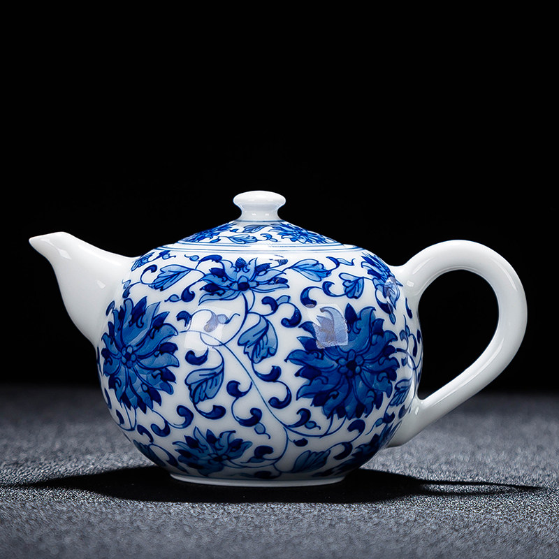 茶壶陶瓷功夫茶壶简约泡茶小容量景德镇青花瓷薄胎瓷釉下彩缠枝