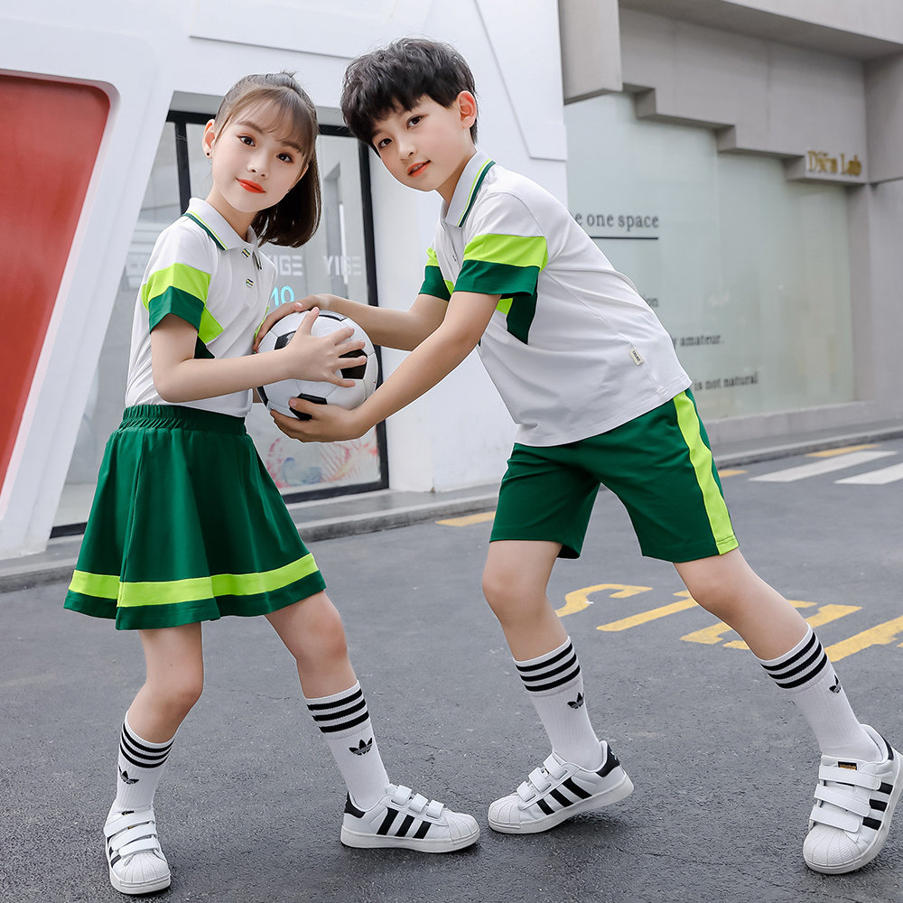 夏季新款小学生班服绿色运动套装男童短袖女童校服