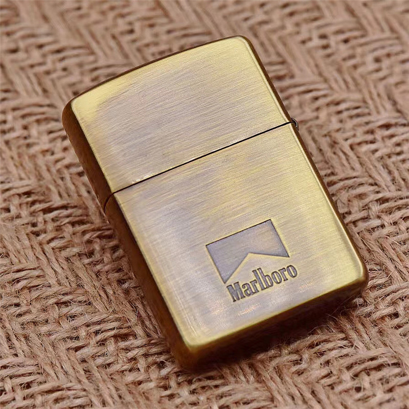 原装正版美国zippo打火机黄铜盔甲机凸刻万宝路广告语zippo