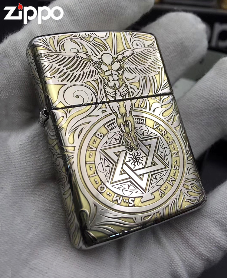 打火机zippo美国原装正版盔甲机镀铬双色守护天使男士zippo