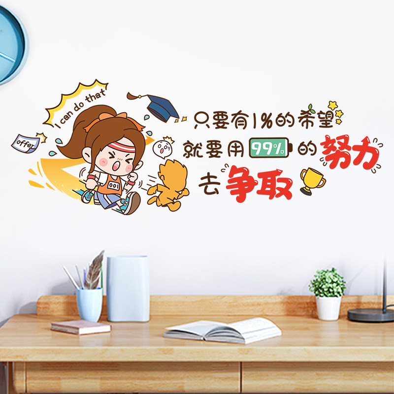 卧室装饰儿童房间布置墙面贴画小学生卡通海报学习励志墙贴纸标语