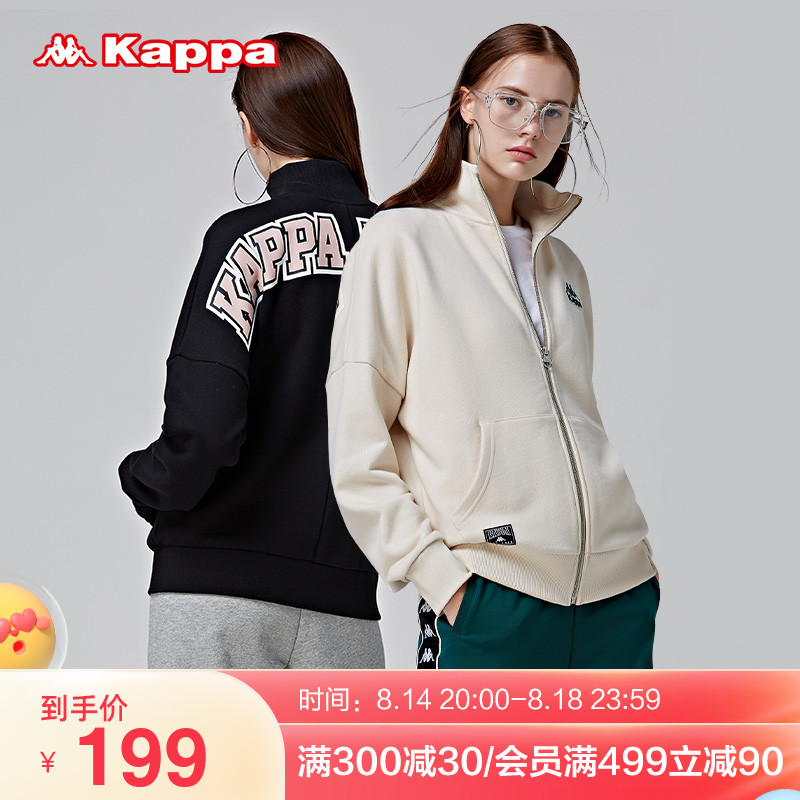 Kappa卡帕女复古字母印花卫衣BF风落肩空调外套针织立领开衫夹克