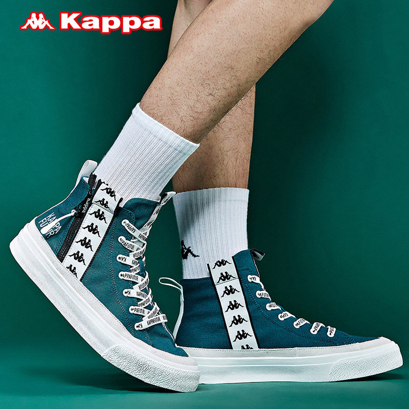kappa卡帕串标高帮帆布鞋情侣男女运动板鞋休闲鞋小白鞋背靠背