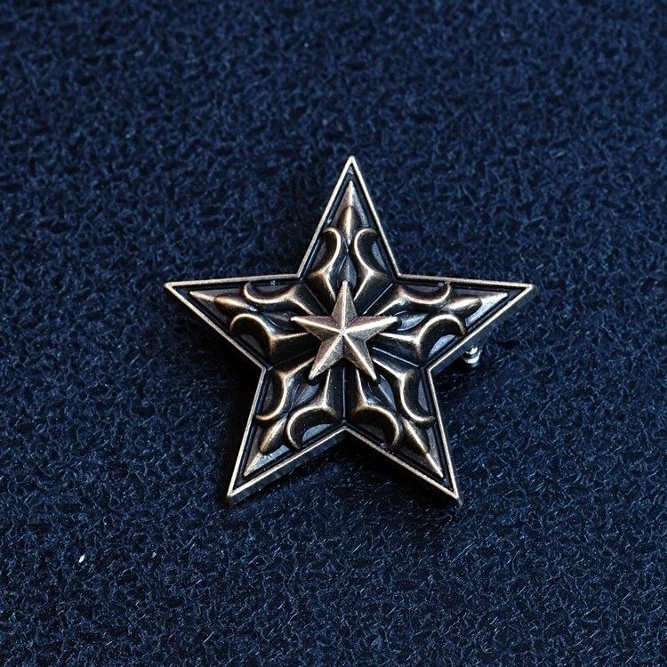 胸针新品欧美古典五角星徽章金银三色胸针
