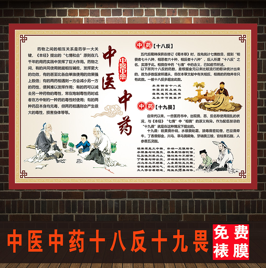 中医文化挂图十八十九海报中药配伍禁忌宣传画写真