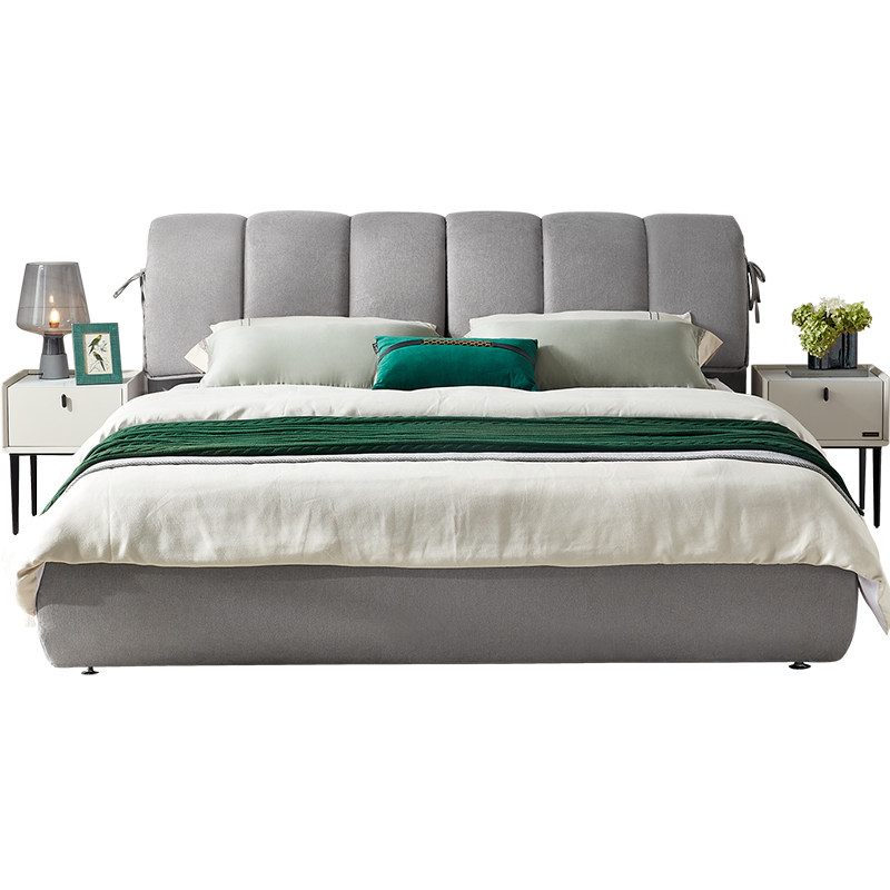 全友家居现代简约布艺多功能储物卧室软床双人床105195布艺床