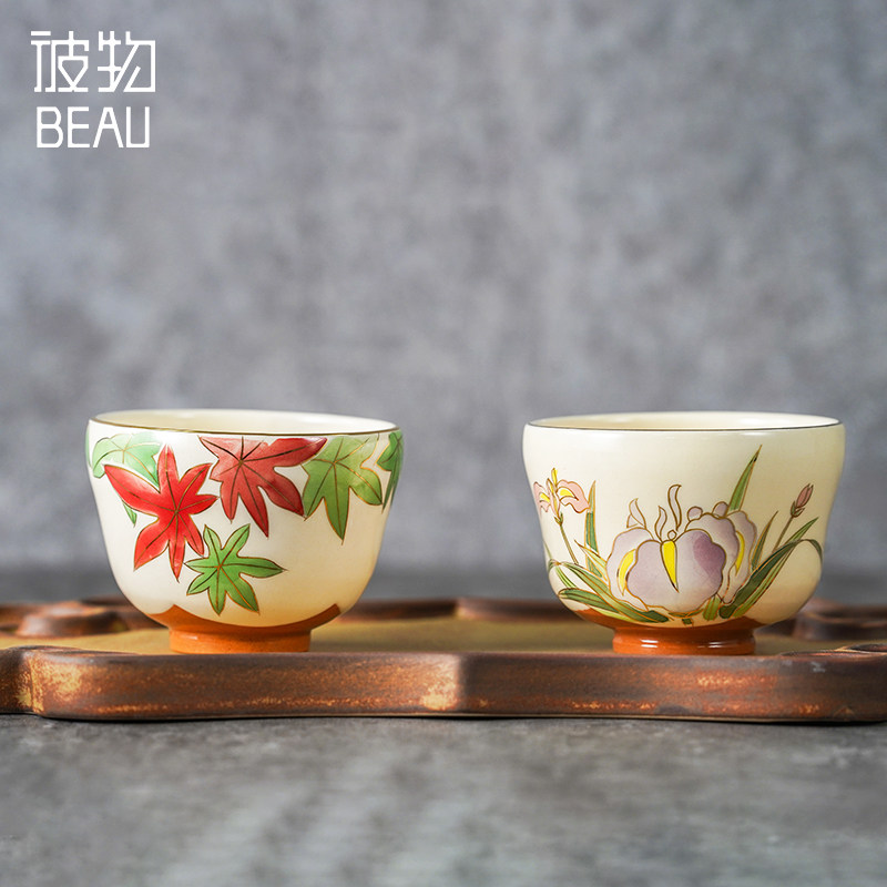 天福茗茶彼物日本水出胜粉引杯宋绚纯手工手绘陶瓷主人茶杯