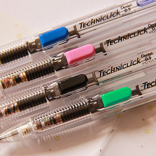 铅笔日韩文具派通经典侧按自动05mm彩色透明铅笔