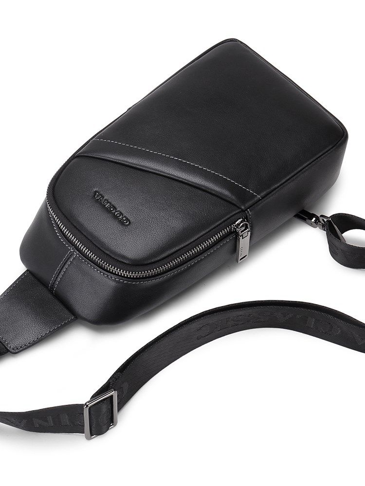 正品胸前男式大容量挎包真皮胸包男士库奇包男士男士包袋